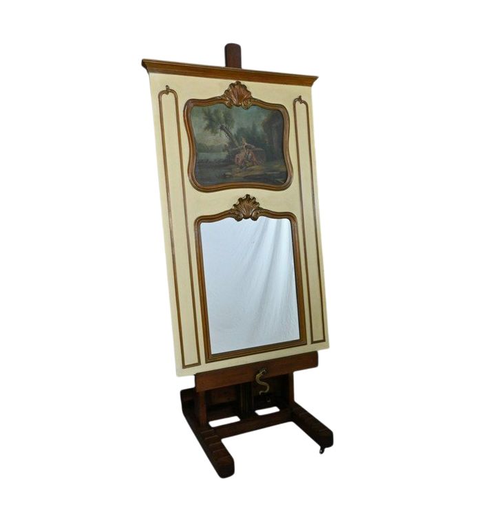 Specchio Trumeau in legno dipinto, stile Luigi XV - Fine XIX secolo