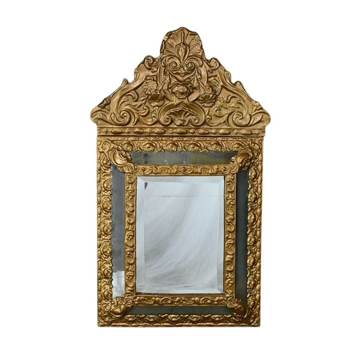 Petit Miroir à Parcloses en Laiton Repoussé – 1900