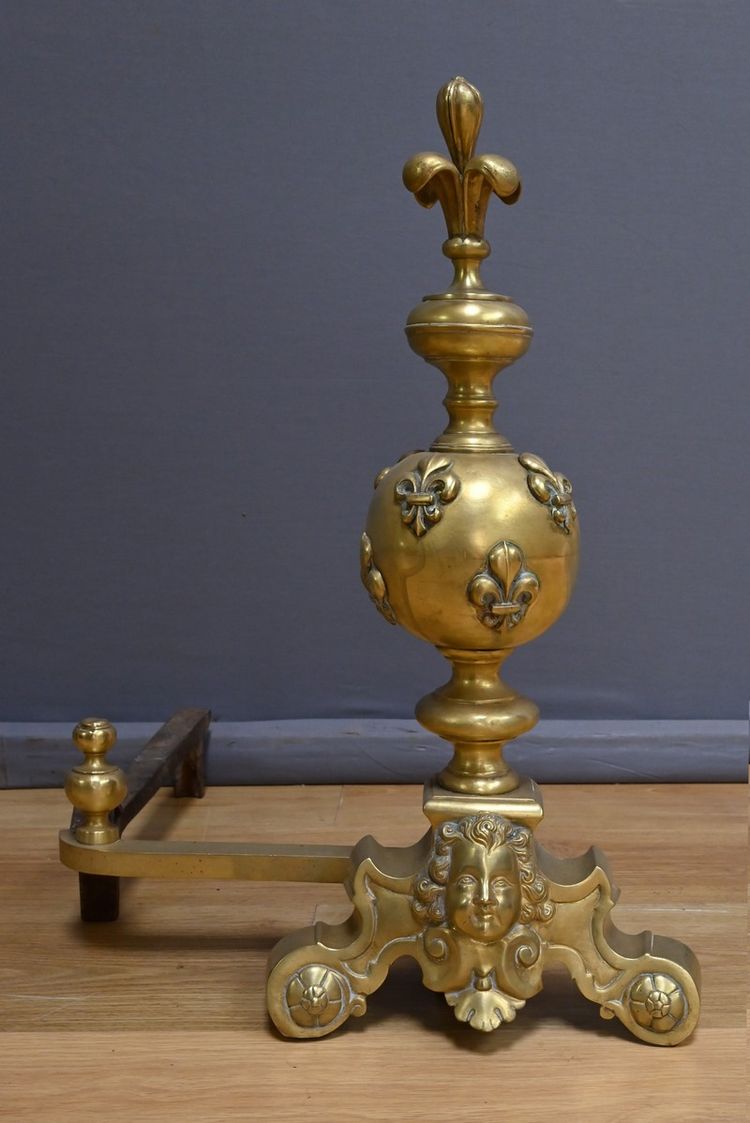 Pair of Gilded Bronze Chenets - 1st part 19th century