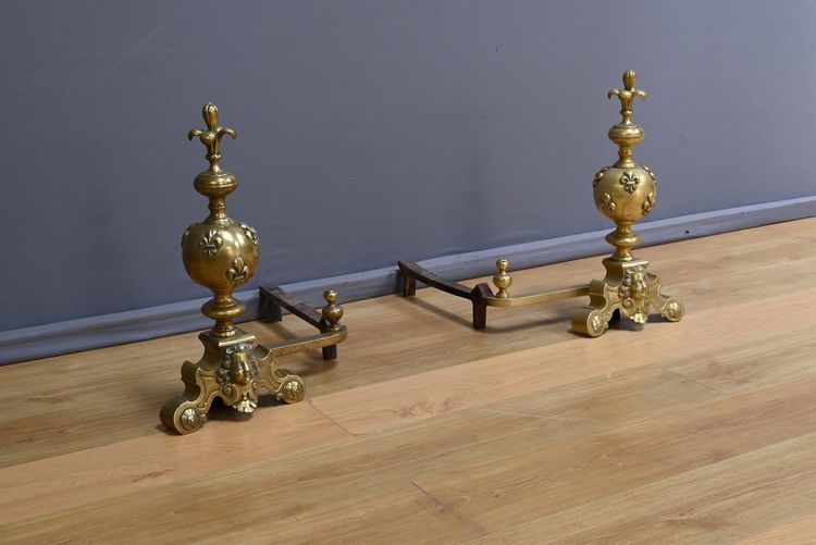 Pair of Gilded Bronze Chenets - 1st part 19th century