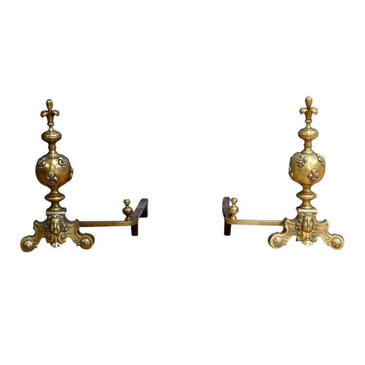 Pair of Gilded Bronze Chenets - 1st part 19th century