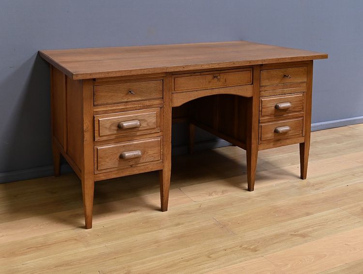 Solid oak pedestal desk, Régy - 1940