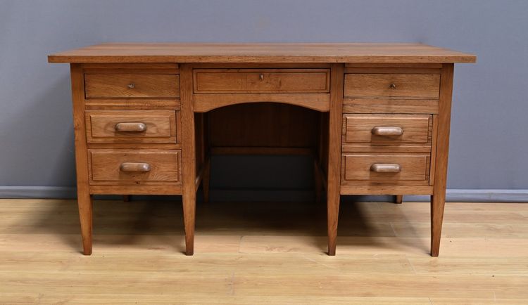 Solid oak pedestal desk, Régy - 1940
