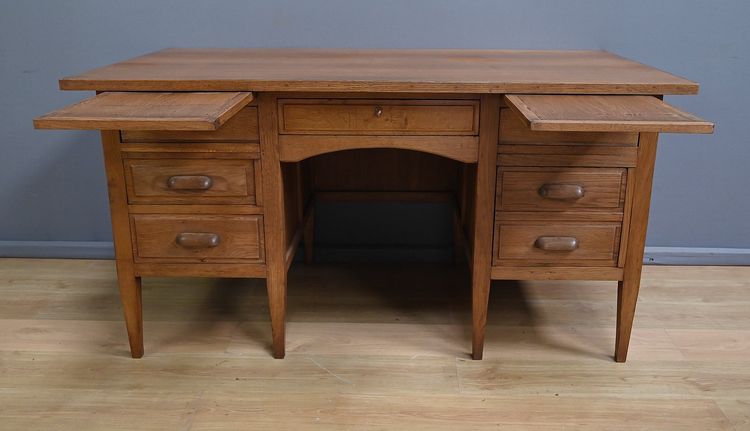 Solid oak pedestal desk, Régy - 1940