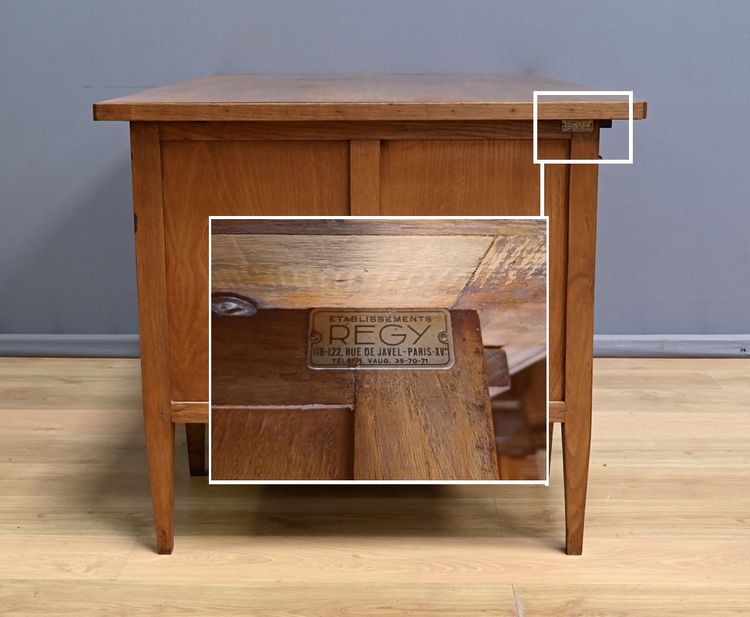 Solid oak pedestal desk, Régy - 1940