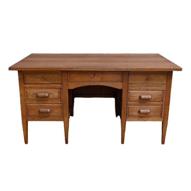 Solid oak pedestal desk, Régy - 1940