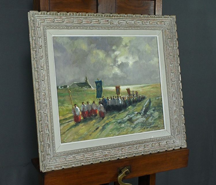 Painting "La Procession" by A. Deaufreton - Early 20th century