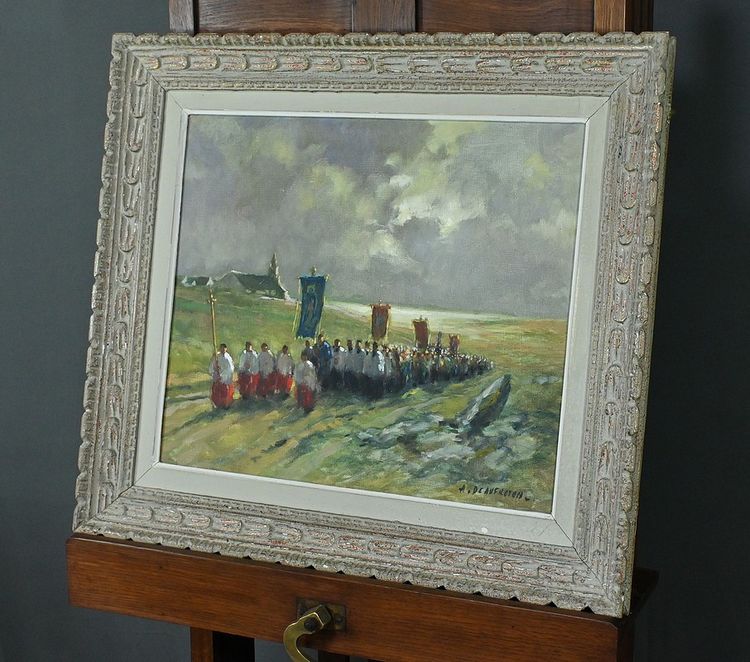 Painting "La Procession" by A. Deaufreton - Early 20th century