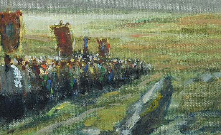 Painting "La Procession" by A. Deaufreton - Early 20th century