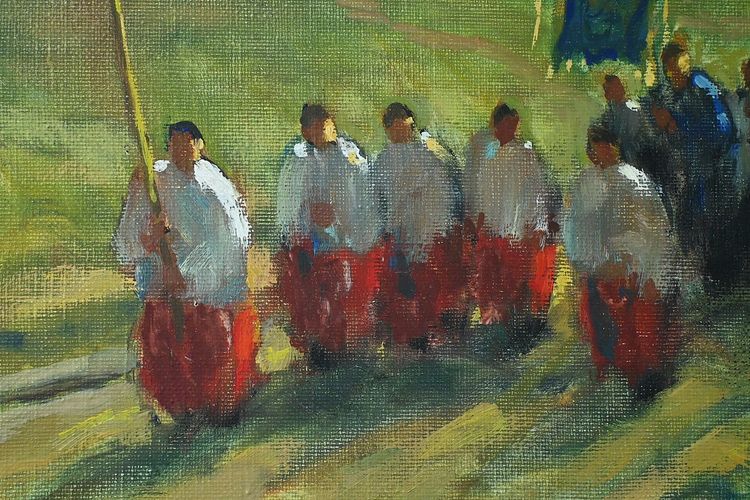 Painting "La Procession" by A. Deaufreton - Early 20th century