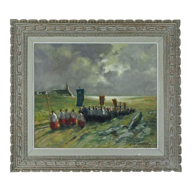 Painting "La Procession" by A. Deaufreton - Early 20th century