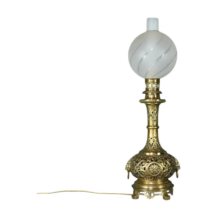 Lampe à Pétrole électrifiée en Laiton – 1920