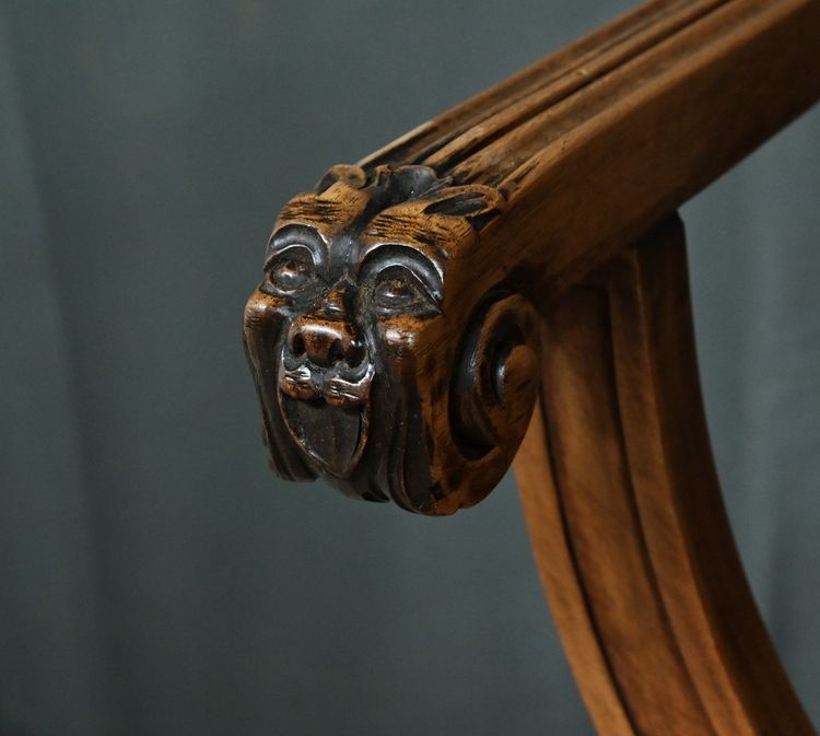Pair of Dagobert Armchairs in Walnut, Medieval style - Late 19th century