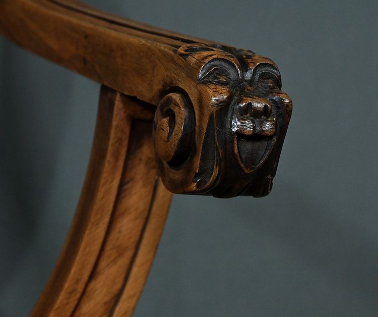 Pair of Dagobert Armchairs in Walnut, Medieval style - Late 19th century