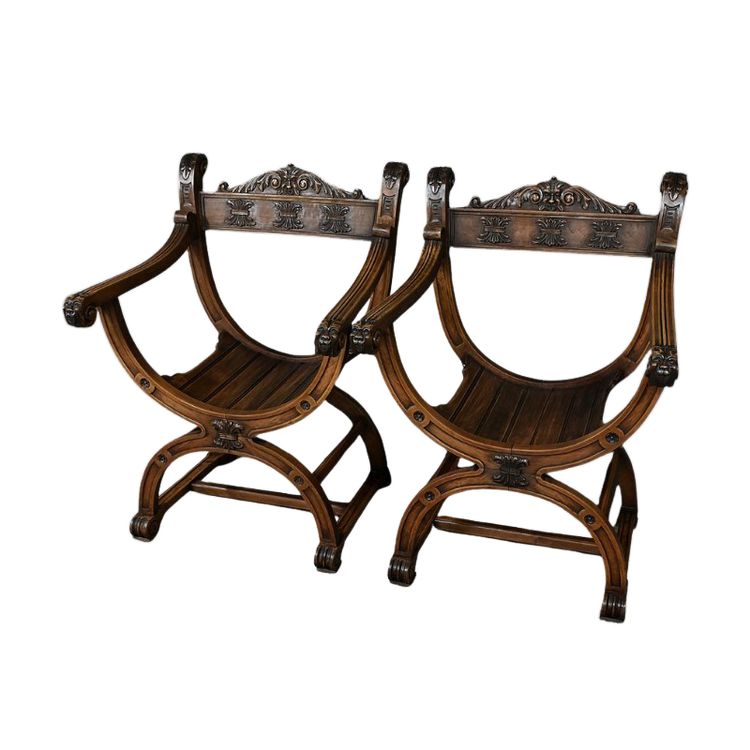 Pair of Dagobert Armchairs in Walnut, Medieval style - Late 19th century