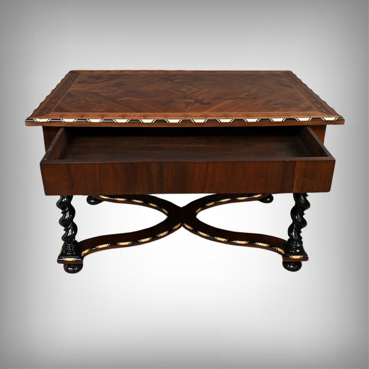 Table Bureau en Marqueterie de Bois Précieux, époque Napoléon III – Milieu XIXe