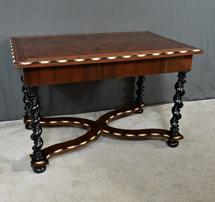 Table Bureau en Marqueterie de Bois Précieux, époque Napoléon III – Milieu XIXe