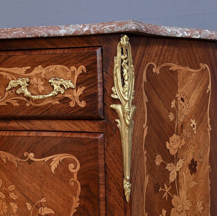 Segreteria intarsiata in legno pregiato, stile di transizione, periodo Napoleone III - metà del XIX secolo