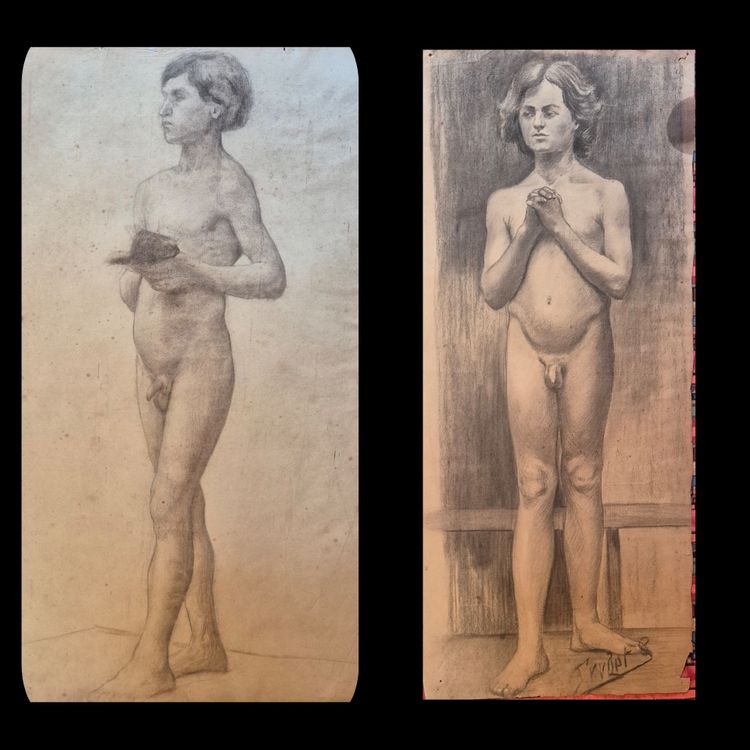 Drawing of a nude man, circa 1900