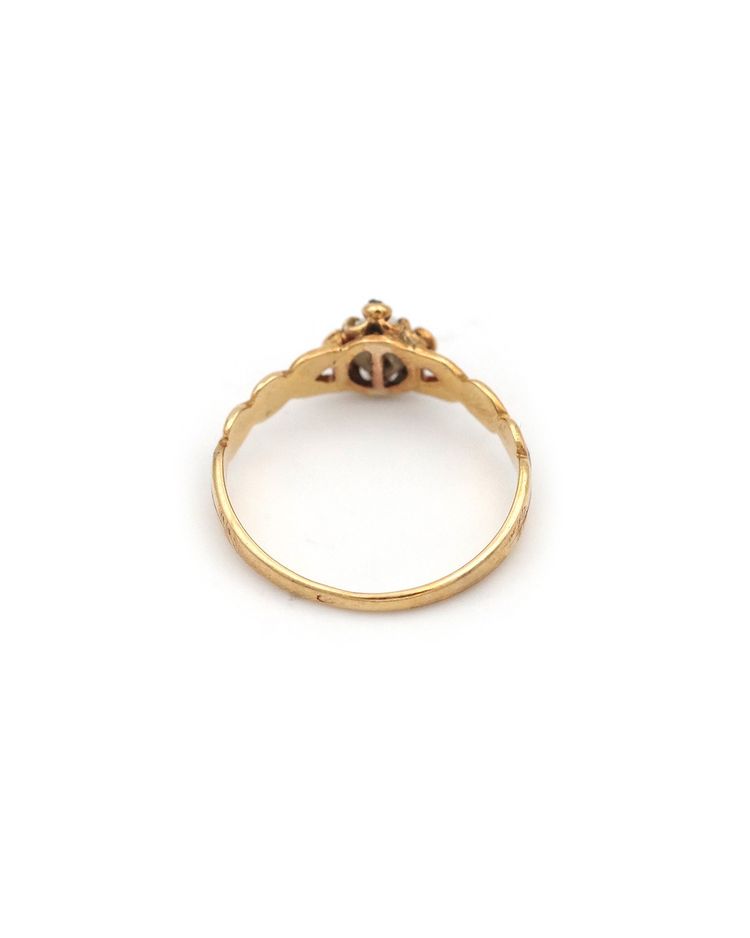Anello in smalto nero con perle e diamanti in oro 18 ct, anello Napoleone III, perla fine, diamanti
