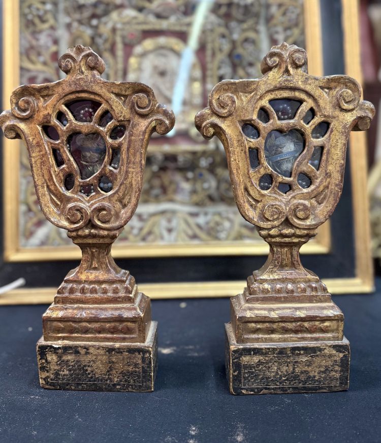 Pair of Baroque Reliquaries of Saints Fortunat and Sabine - 18th century