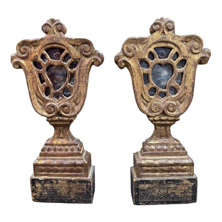 Pair of Baroque Reliquaries of Saints Fortunat and Sabine - 18th century
