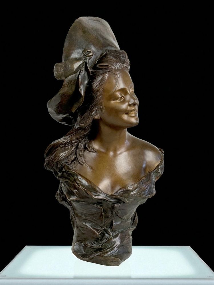 BUSTO IN BRONZO DIPINTO FIRMATO "GEORGES VAN DER STRAETEN (1856-1928) ALTO 54 CM