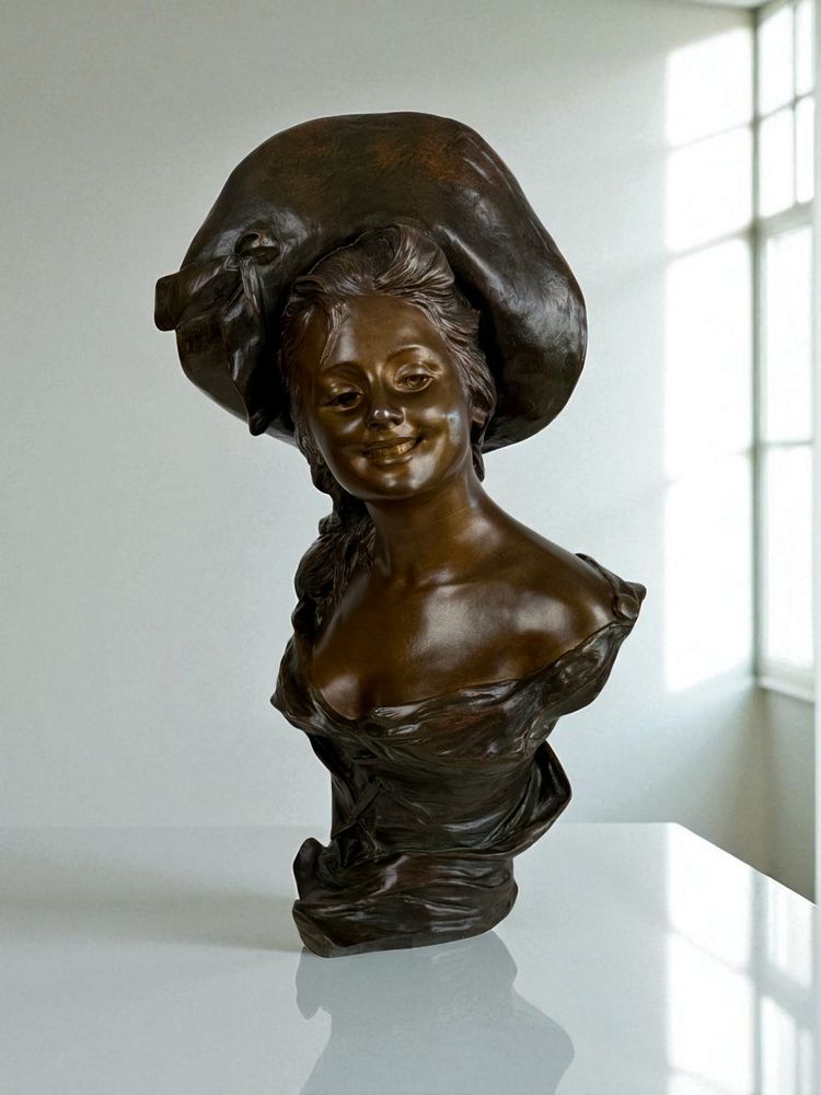 BUSTO IN BRONZO DIPINTO FIRMATO "GEORGES VAN DER STRAETEN (1856-1928) ALTO 54 CM