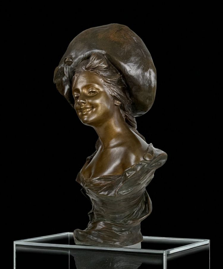 BUSTO IN BRONZO DIPINTO FIRMATO "GEORGES VAN DER STRAETEN (1856-1928) ALTO 54 CM