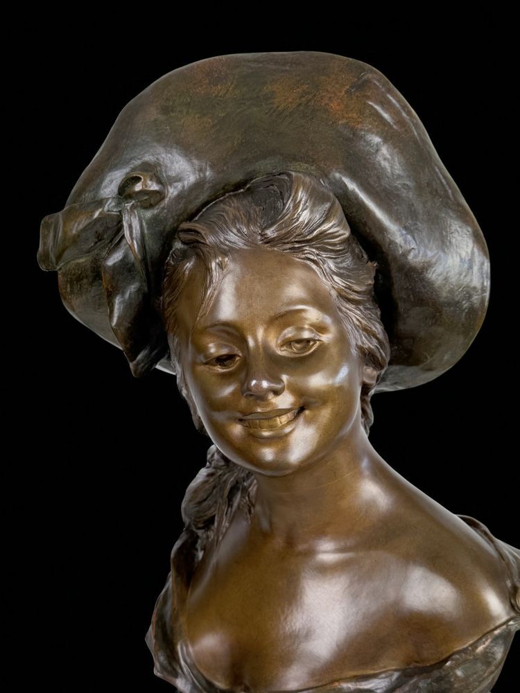 BUSTO IN BRONZO DIPINTO FIRMATO "GEORGES VAN DER STRAETEN (1856-1928) ALTO 54 CM