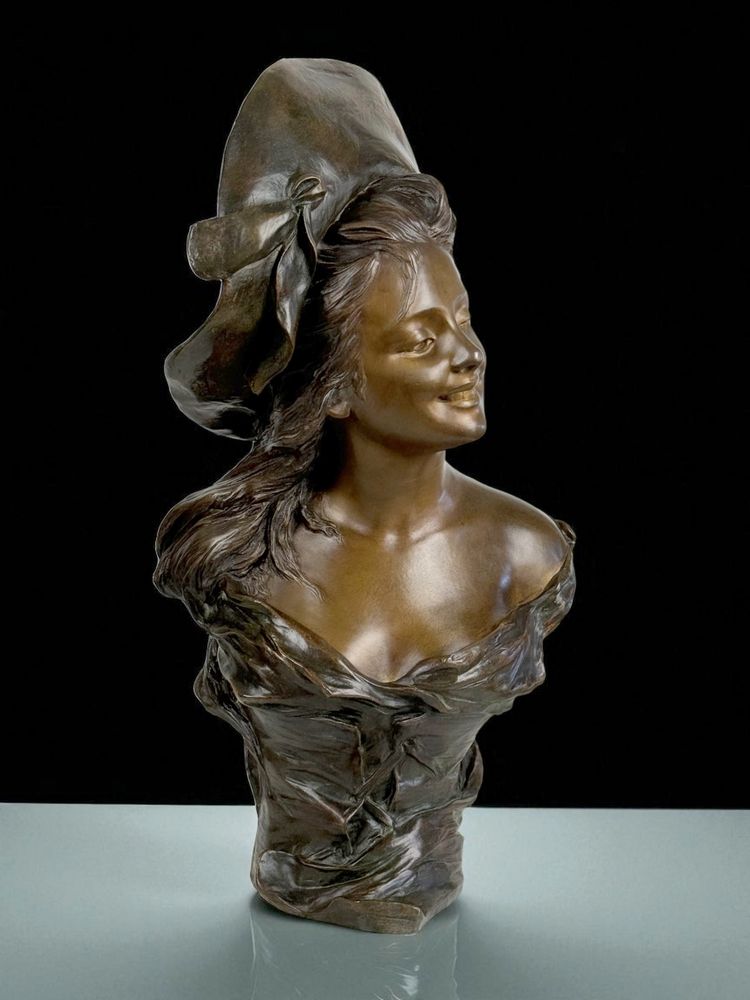 BUSTO IN BRONZO DIPINTO FIRMATO "GEORGES VAN DER STRAETEN (1856-1928) ALTO 54 CM