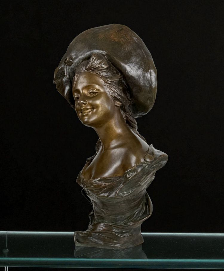 BUSTO IN BRONZO DIPINTO FIRMATO "GEORGES VAN DER STRAETEN (1856-1928) ALTO 54 CM
