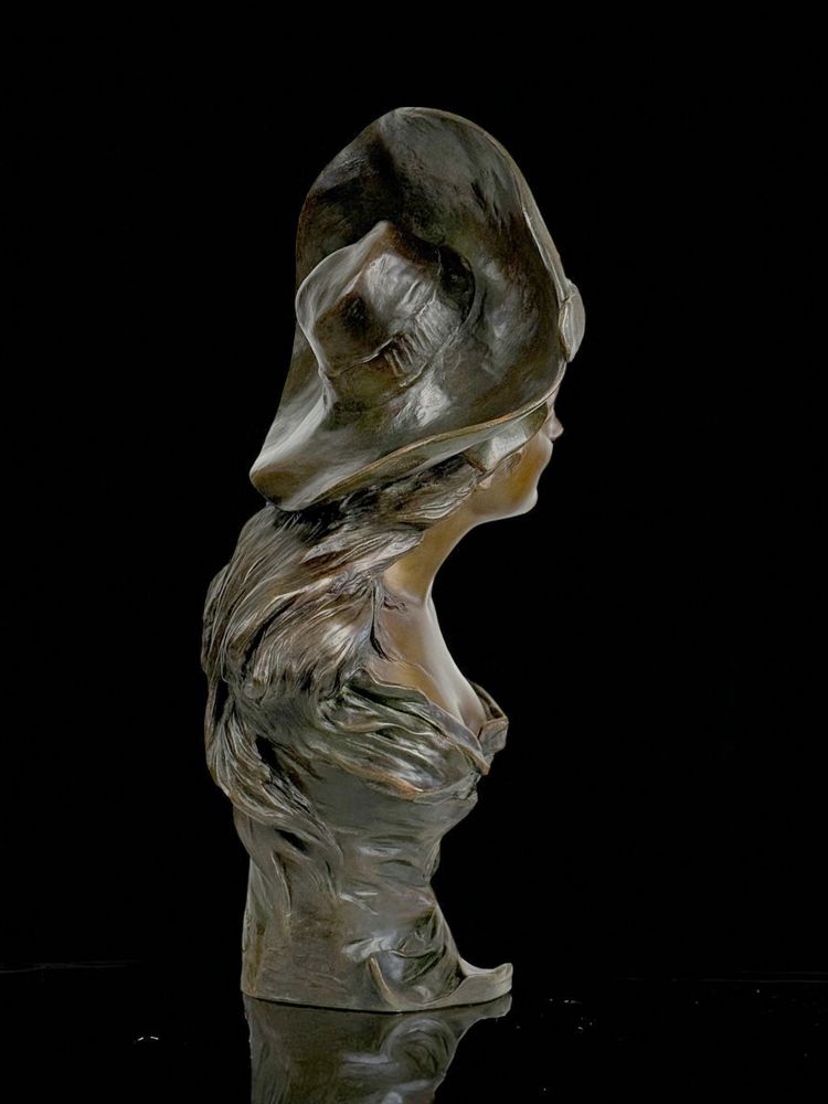 BUSTO IN BRONZO DIPINTO FIRMATO "GEORGES VAN DER STRAETEN (1856-1928) ALTO 54 CM
