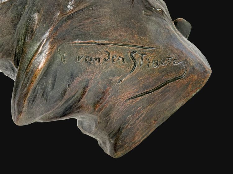 BUSTO IN BRONZO DIPINTO FIRMATO "GEORGES VAN DER STRAETEN (1856-1928) ALTO 54 CM