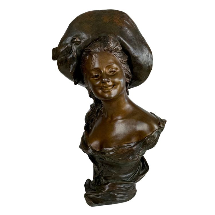 BUSTO IN BRONZO DIPINTO FIRMATO "GEORGES VAN DER STRAETEN (1856-1928) ALTO 54 CM