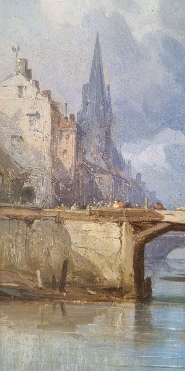 Charles Euphrasie KUWASSEG  - Vue animée d'une ville normande près de la mer