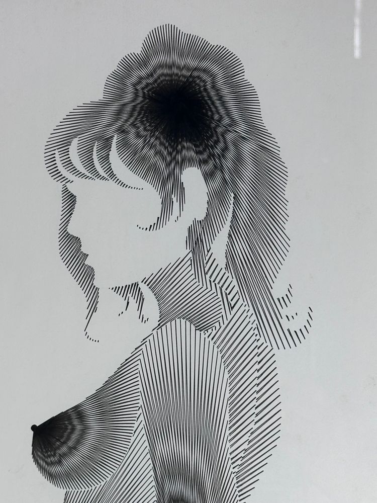 Graphic drawing framed under glass "silhouette" signed 1970'S