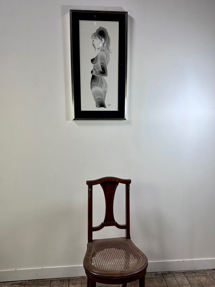 Graphic drawing framed under glass "silhouette" signed 1970'S