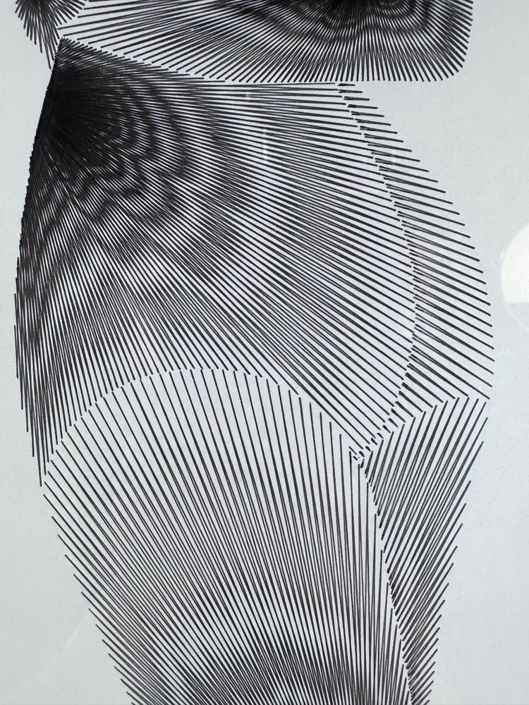 Graphic drawing framed under glass "silhouette" signed 1970'S