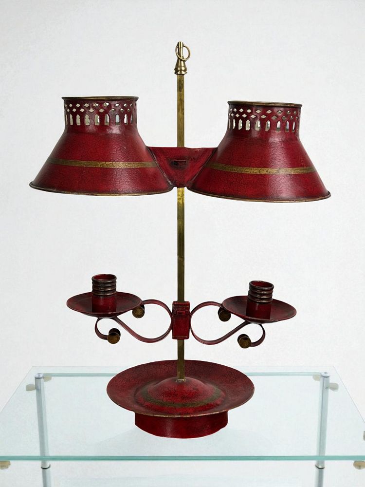 LAMPE BOUILLOTTE A DEUX LUMIÈRES EN TÔLE RÉGLABLE EN HAUTEUR ( non électrifier )
