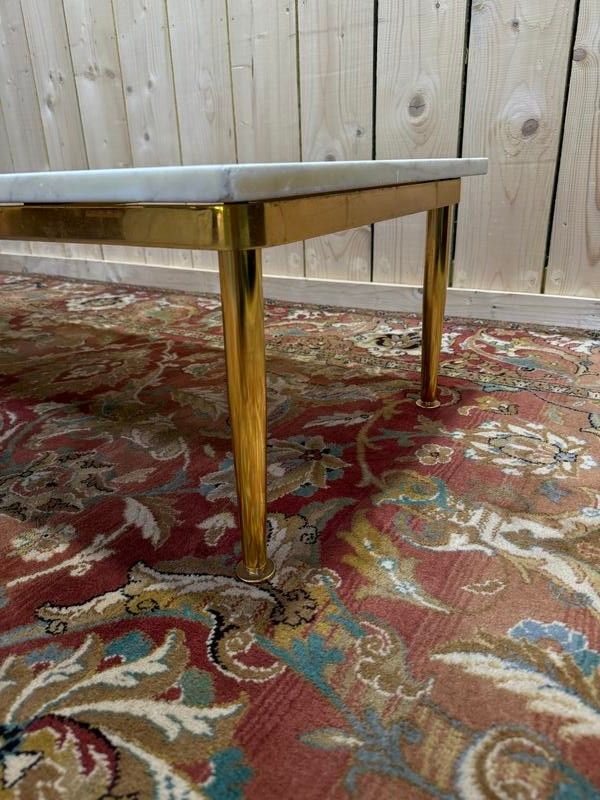 Table basse 1970 laiton et marbre de carrare 