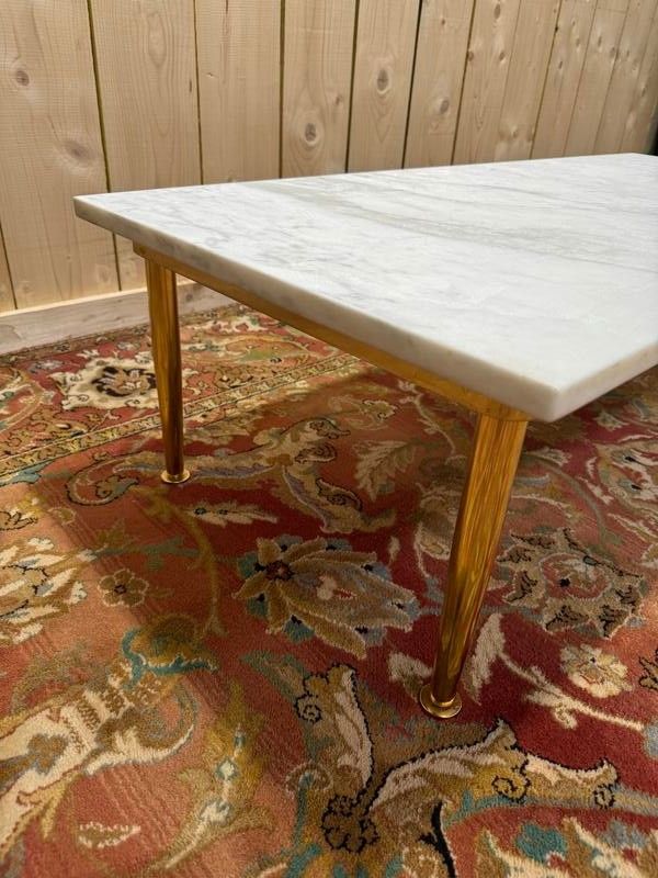 Table basse 1970 laiton et marbre de carrare 