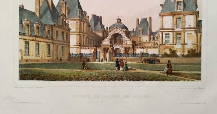  Fontenebleau Castle Watercolored Lithograph By Philippe Benoist 19th C Old Print