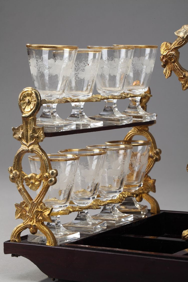Cave à liqueur Napoléon III en bois d'ébène et incrustations de laiton