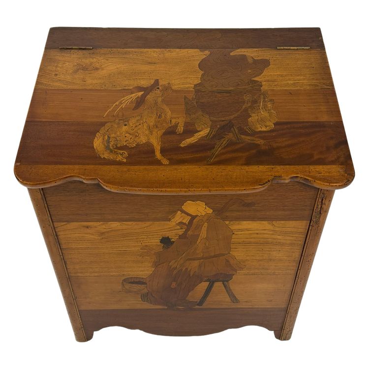 Firewood holder inlaid with different woods, 19th / 20th century