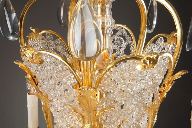 Lampadario a cestello in cristallo e ormeggio, fine XIX secolo