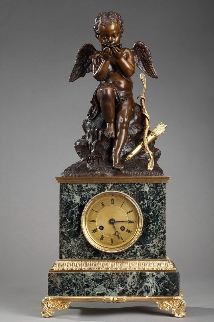 Marble Clock "Cupid Reading" by Ledure and Hémon 