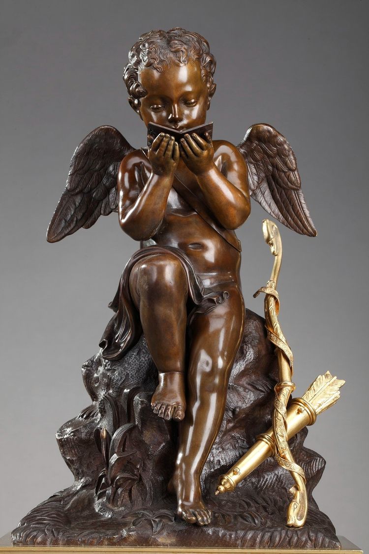 Marble Clock "Cupid Reading" by Ledure and Hémon 