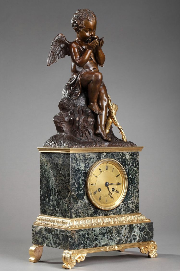 Marble Clock "Cupid Reading" by Ledure and Hémon 