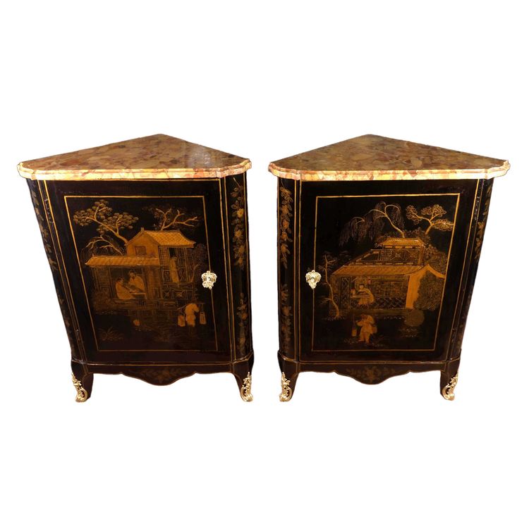 Pair of European varnish corner blocks stamped Foureau